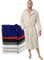 Twinzen Bademantel Herren - S - Beige - 100% Baumwolle (350g/m²) OEKO-TEX® Zertifiziert - Bademantel mit Kapuze, 2 Taschen, Gürtel