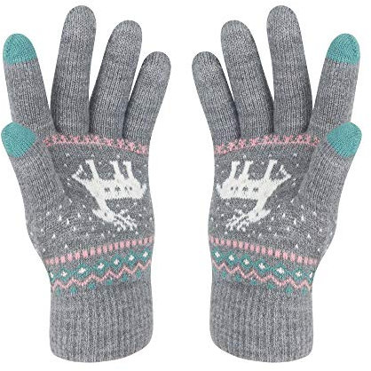 VENI MASEE Winterhandschuhe für Damen, mit Hirsch-Druck, doppellagig, hält warm