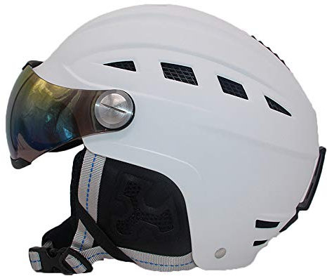 TentHome Skiing Helmet Women Men Ski Snowboard Helmet Snow Sports Adjustable Helmet Visor with Detachable Photochromic Polarizing Goggles (White, Large(58-60cm))