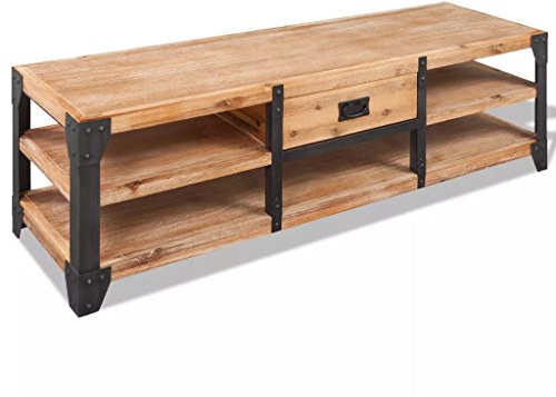 Festnight Mobile Porta TV Stile Industriale in Legno Massello di Acacia 140x40x45 cm