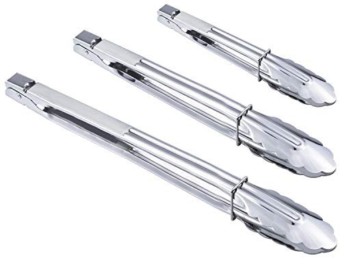 HINMAY Juego de pinzas de cocina de acero inoxidable para alimentos, pinzas de metal para servir cocinar a la parrilla y barbacoa (9 12 14 pulgadas, 3 piezas)