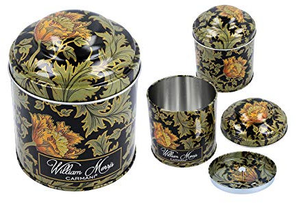 Carmani - Papel pintado de William Morris impreso pequeño de metal para té, café, azúcar, caja de almacenamiento con tapas