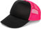 styleBREAKER Unisex 5-Panel Trucker Cap mit Mesh-Einsatz | verstellbares Basecap mit Click Snap Verschluss | luftiges Netz Cap für Damen und Herren, Farbe:Schwarz-Neonpink