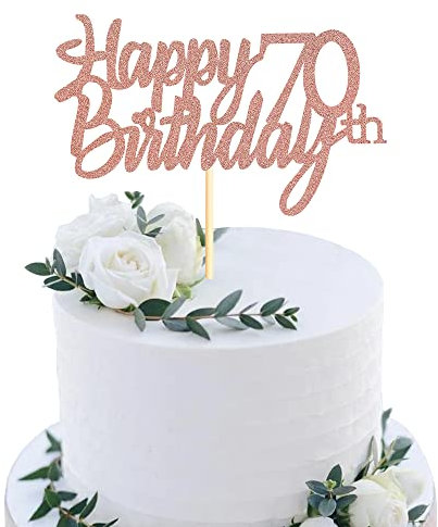 Sumerk Rose Gold Glitter Happy 70th Birthday Cake Topper 70th Cake Topper for Birthday Anniversary Party Decorations - Pack of 1