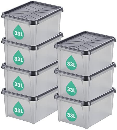 SmartStore Aufbewahrungsbox mit Deckel 34 L wasserdicht Plastik – 6er-Set – mattiert - ineinander & übereinander stapelbar - lebensmittelecht & BPA-frei – IP44 - L50 x B40 x H27 cm 10 Jahre Garantie