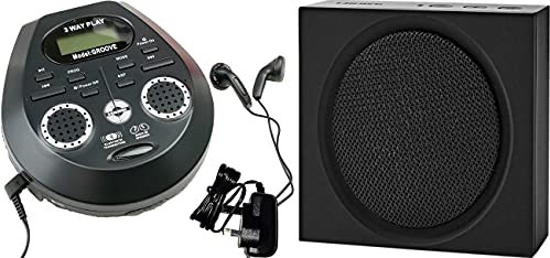 Steepletone Groove, CD Discman, Built-In SPEAKERS, Ultra Compact Personal CD Player, Bluetooth Transmitter (stream music to Bluetooth speaker, or headphones) (Black CD Discman + PSU + Spk)