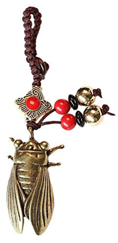 Holibanna Laiton Cigale Porte-Clés Tissé Pendentif Porte-Clés Fengshui Miroir De Voiture Ornement Décoratif Pendentif Amulette pour Femmes Homme