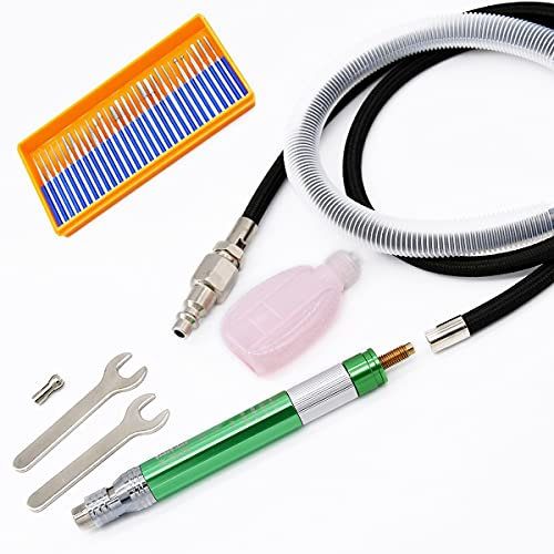 POPTOVO 1/8 Zoll Luftschleifer mit 30 Stück Schleifköpfe, leicht, robust, industrielle Luftstift-Typ, Mikroschleifer, Werkzeug-Set.