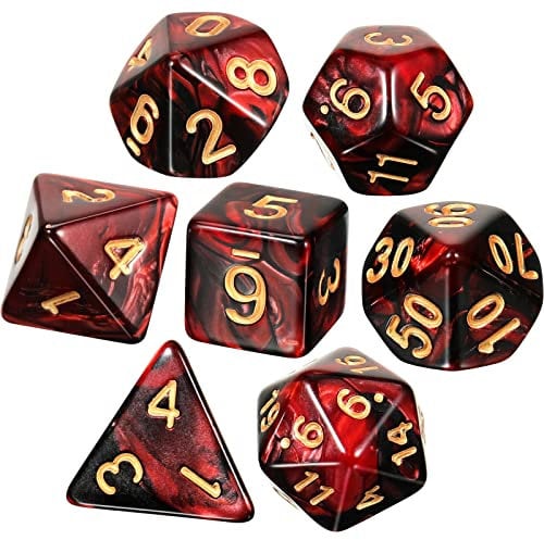 Kasyat Set di 7 Pezzi Dadi Poliedrici Con Sacchetto Nero Set di DND Dadi per Dungeons and Dragons per Giochi di Ruolo per Giochi di Società Pathfinder RPG (Rosso Nero)