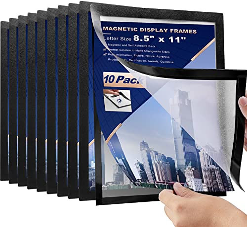 Nellvita 10 supporti magnetici per lettere da 21,6 x 27,9 cm, robusto supporto magnetico in PVC, cornice magnetica per poster, autoadesiva, per parete, porta, finestra o frigorifero