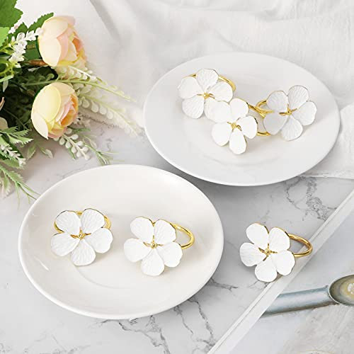 Lewondr Serviettenring, 6 Stück Zinklegierung Serviettenhalter Dekoration Ornament Set, Serviettenschnallen Tischdekoration Napkin Ring für Hochzeitsfeier Weihnachten Esstisch Hotel - Weiß