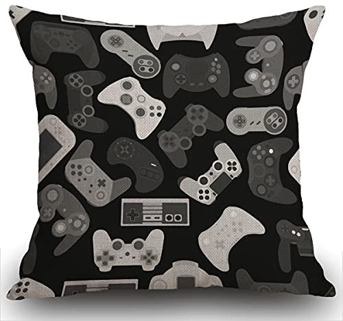 Smooffly Dekokissenbezug, Heimdeko, Videospiel-Controller, Hintergrund-Gadgets, Muster, schwarz, weiß, dekorativ, 45 x 45 cm