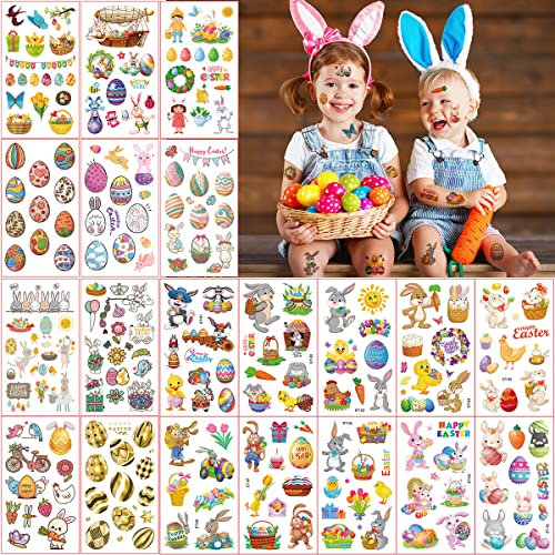 20 Blatt Ostern Tattoo Kinder, Aufkleber Ostern,Sticker Ostern, Temporäre Tattoos mit Ostereier, Osterhase,Küken,Tiere Ostergeschenk für Kinder Jungen Mädchen, Kindergeburtstag Mitgebsel