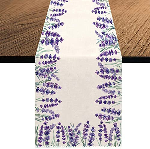 Tischläufer mit Lavendelkranz, saisonale Blumenmuster, Urlaub, Tischdecke, Tischbänder, Küche, Esstisch, Dekoration für Zuhause, Party, 33 x 188 cm