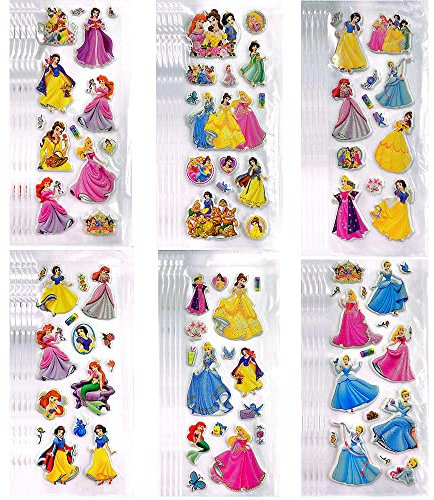FEIFEI'S BOW 24 Bögen Kinder Kleinkinder 3D Prinzessin Spider hero Puffy Sticker Party Bag Fillers Jungen Mädchen Lehrer als Belohnung Handwerk Scrapbooking Tiere LKW Flugzeug (Prinzessin)