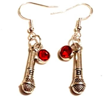 Microphone Earrings on Sterling Silver Hooks With Birthstones, Singer, Entertainer Earrings, Drama school Graduation, Musician, Comedian