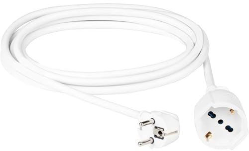 POLY POOL - PP2623QB Elektrisches Verlängerungskabel 250V Weiß 3 Meter verlängerbares langes Elektrokabel, platzsparender 16A 2P+E Stecker, P40 10A/16A 2P+E Pluristandard Schuko-Steckdose