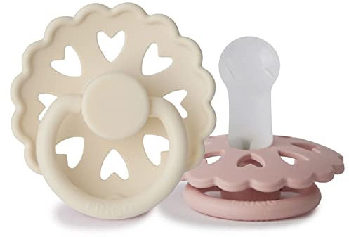 FRIGG Fairytale Schnuller 2 Packung | Silikon Schnuller | BPA-Frei | Hergestellt in Dänemark | Symmetrischer Sauger in Kirschform| (Cream/Blush, Größe 2 (6-18 Monate))
