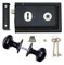 Haven Heritage Deadbolt Door Lock Cast Iron Knobs/Handle - Shed Llock, Garden Gate Lock with Key, Rim Lock Door Knobs, Gate Dead Bolts with Keys Rim Lock Set 6x 4 (Lock + Black Cast Iron Handle)