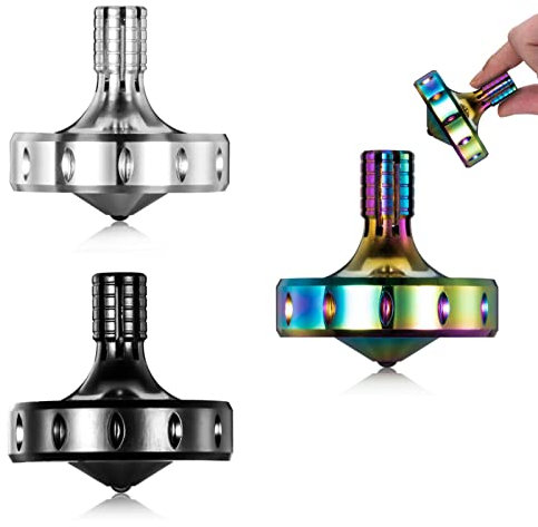 Präzisions kreisel aus Metall, perfekt ausbalanciert, sanfte Rotation, Lange Rotationszeit, leicht über 10 Minuten, tragbares EDC-Spielzeug (M, 3PCS Schwarz+Silber+Farbe)