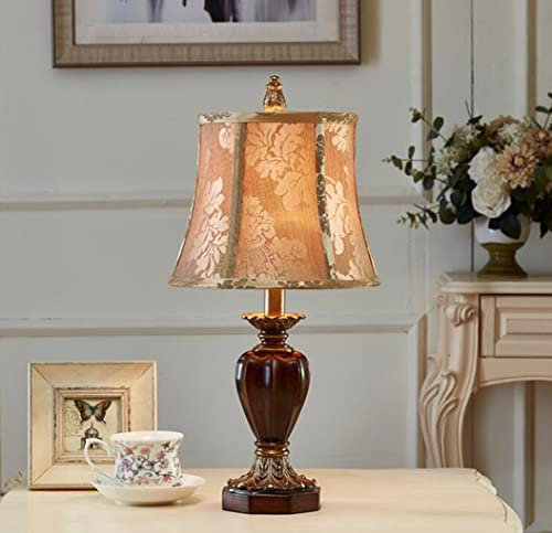 SXYSXYSXY Vintage Tischleuchte Amerikanischen Stil Tischlampe Dekorative Schlafzimmer Harz Nachttischlampe Moderne Minimalismus Wohnzimmer Mit Stoffschirm E27 für Kinderzimmer Hotel Café 25 * 51cm