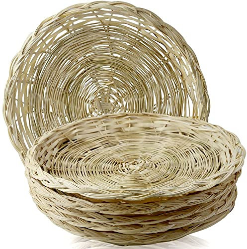 JUJIAN 5 Pcs Bamboo Paper Plate Holder - 10 Inch Round Woven Plate Holder, Reusable Paper Plate Holders for Picnic