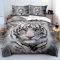 DXHOME Bettwäsche 155x220 3D Effekt Tiger Tiermotiv Bettzeug Weich Hochwertig Weiß Grau Mikrofaser Bettwäsche 3 teilig für Jugendliche Teenager Kinder mit Reißverschluss und 2 Kissenbezüge 80x80 cm