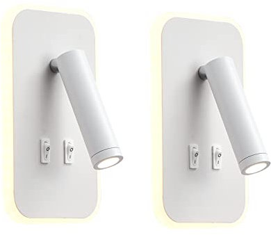 uksunvi LED-Wandleuchte, Nachttisch-Lesewandleuchte, 12W LED Wand-Leselampen, verstellbarer Strahler (3W +9W 3000K Warmes Licht) schwarz (weißes Rechteck 2PCS)