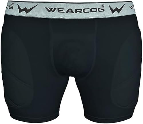 WEARCOG Kompressions-Shorts für Jugendliche, gepolstert, mit Cup-Tasche für Jungen, athletische Slider-Shorts für Baseball und Fußball, Schwarz, Groß