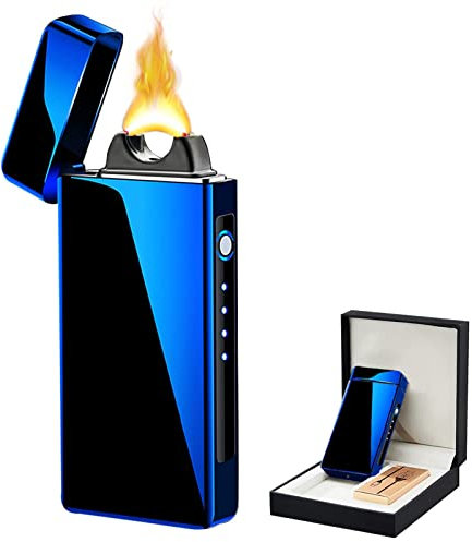 COMANYI Accendino Elettronico USB Ricaricabile Accendino Ad Alta Potenza Fiamma Accendino Antivento Torcia Accendino Con Scatola Regalo Festa, Compleanno, Regalo Maschio e Femmina (Blu)