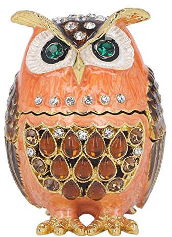 HERCHR Schmuckkästchen mit Eule, Schmuckschatulle mit Scharnier, Diamant-Eulenfigur, Sammlerringhalter, 6 cm