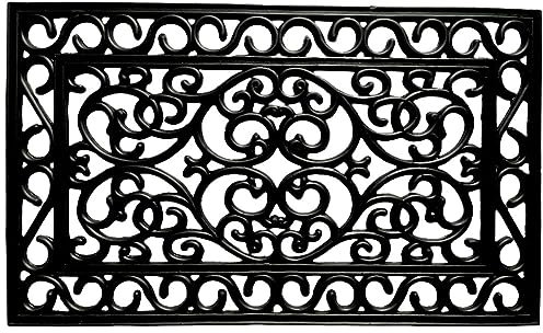 VL Rubber Door Mat 45x75cm – Wrought Iron Design Decorative Door Mats Outdoor with Drain Holes and Anti-Slip Base – Versatile Outdoor Mat for Entryways, Garden Paths, Garage or Porch (Pack of 1)