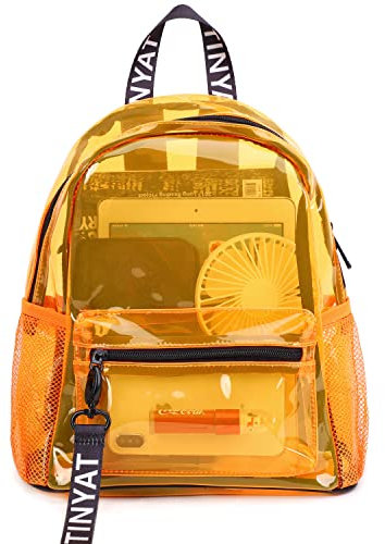 TINYAT Transparenter Rucksack, Transparenter Durchsichtig Damen Rucksack, Wasserdicht, super PVC, lässiger Rucksack,Damen-Einkaufs-Dating-Pack, T9051 Orange