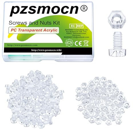 Pzsmocn 200 Stück/100 Sätze M4*6 mm PC Transparenter Kunststoff Kreuzschlitz Rundkopfschrauben und Sechskantmuttern-Satz, für Heimwerkerarbeiten, Modelle und die Befestigung Elektronischer Produkte.