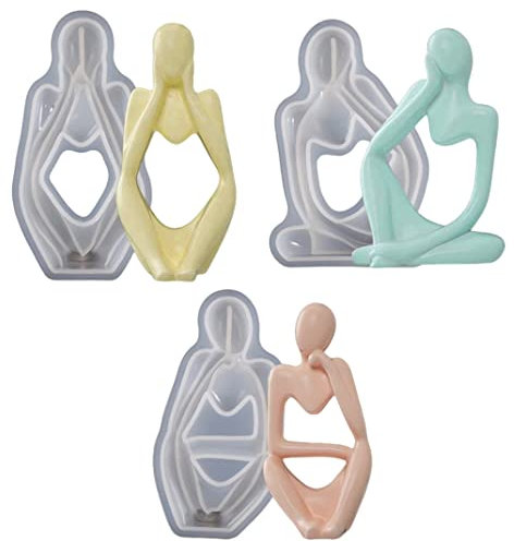 DIYBravo 3 Stampi in Silicone per Pensatore, Stampi Corpo per Resina Cemento Argilla, Stampi per Ornamento in Ufficio Casa Auto