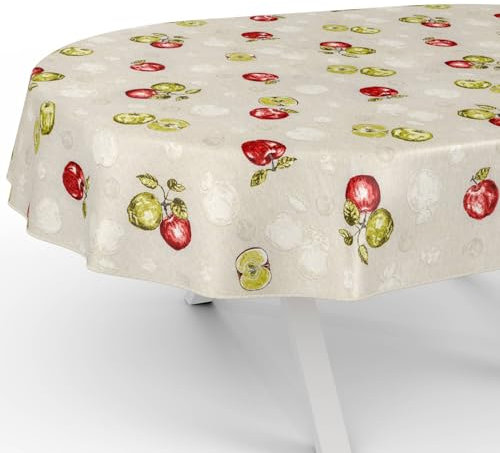 Tischdecke aus Stoff Textil abwaschbar Tischwäsche Tischtuch Baumwolle Polyester Apple Oval 240x140cm In-/Outdoor Tischdecke