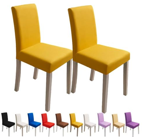 Odot Stuhlhussen Esstisch, Stretch Stuhlhussen Hussen - Einfarbige Farben, Waschbarer Stuhlbezug Sesselbezug für Hotel,Bankett,Restaurant,Haus (6er Set,Gelb)