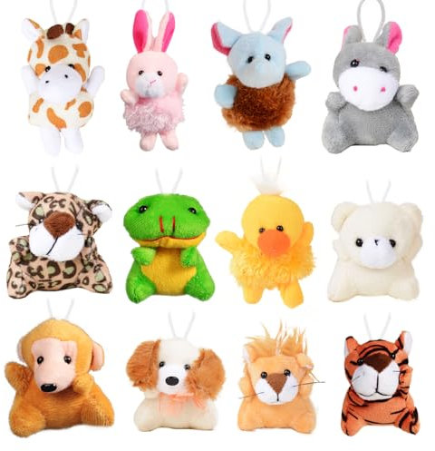 GEBETTER 12Pcs Mini Animaux en Peluche Jouet Décoration Porte-Clé Pendentif Cadeau Anniversaire Fête Enfant Noël Pâque pour Garçon Fille