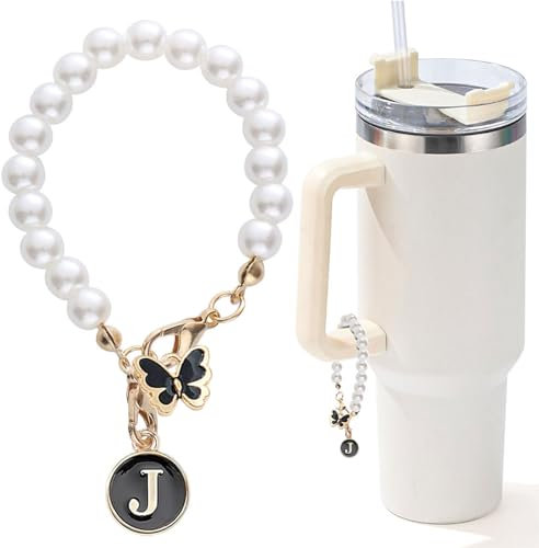 LUHOHI Dije de letra para taza Stanley, accesorios de cadena de perlas, dijes iniciales de copa Stanley para decoración de asas, botella de agua, joyería, vaso, lindo, simple, moderno, personalizado,