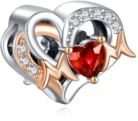 Rimgoris 925 Charm in argento sterling per bracciali da donna collana Oro rosa Festa della mamma Cuore rubino Charm Donne Bracciale Charm