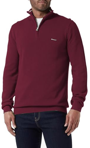 GANT Men's Cotton Pique Half Zip Pullover Sweater, Rich Wine, M