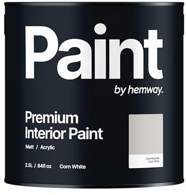 Hemway - Premium Interior Paint - Corn White 2.5 L | Indoor Matt Finish, Acrylic & Water-Based Emulsion | Quick Dry & High Coverage for the Kitchen, Bathroom & Bedroom