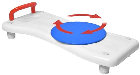 JNGLGO Badewannenbrett mit Drehscheibe Badewannensitz mit Griff Senioren Brett für Badewanne Verstellbar Wannensitz mit Seifenablage Kunststoff, Rot Haltegriff