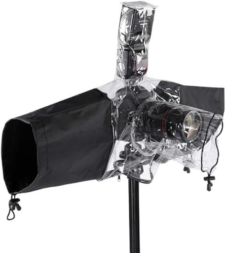 KSJEHW Kamera Regenschutzhülle Wasserdichter Regenschutzhaube Schutz kompatibel für Canon Nikon Fujifilm Sony Olympus DSLR-Kameras Nylon Rain Cover - Schwarz