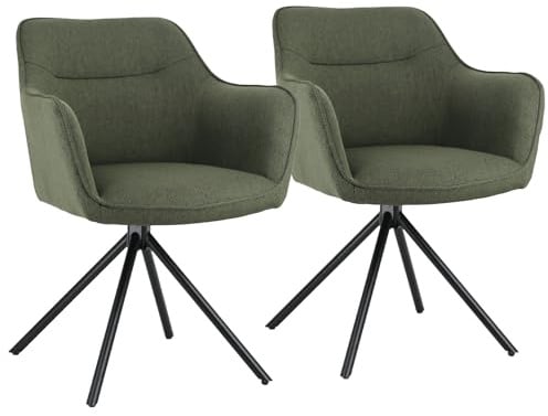 Happy Garden Lot de 2 chaises Danna en Tissu Vert, Rembourrage Mousse, Pieds en Acier Noir - Confortables et élégantes, idéales pour Votre Salle à Manger ou Bureau, Design Moderne et Robuste