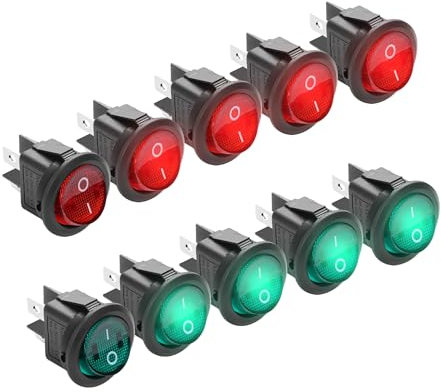 YAODHAOD 10 Stück Runder Wippschalter EIN-AUS Schalter 230V 4-poliger Rotes Licht Green Light 6 A, 250 VAC, UL VDE