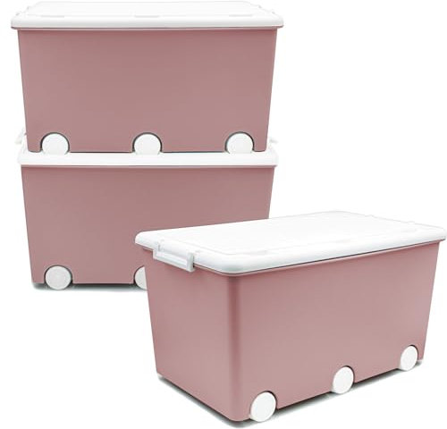 Babykajo 3 Aufbewahrungsboxen mit Deckel und Rollen 50L - Stapelboxen mit Deckel undurchsichtig - Plastikbox mit Deckel zum verschließen- Kisten Aufbewahrung mit Deckel