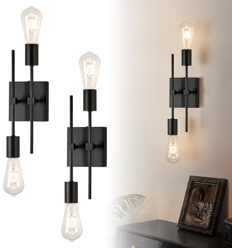 KSIBNW Wandleuchte Innen E27 Schwarz Vintage, 2 Stück Wandlampe Industrial Retro Wandleuchte Antik Lampe Wand Metall Wandbeleuchtung Für Schlafzimmer, Café, Restaurant, Badezimmer(Ohne Glühbirne)