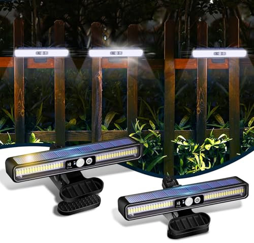 (2 Pezzi) ICEKO Faretto LED da Esterno Solare con Sensore di Movimento,1200 mAh/3 Modalità/IP55 Impermeabile, Lampade Solari con Clip,Luci Solare LED Esterna con Pannello Giardino,Recinzione,Parete