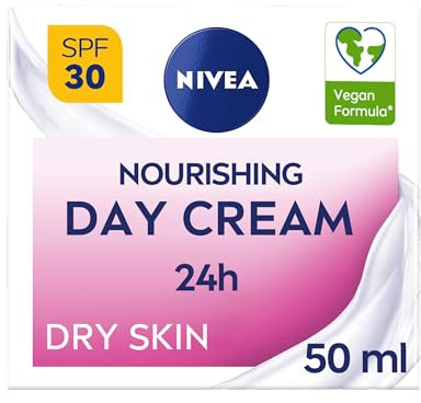 NIVEA 24h ​Nourishing Day Cream Moisturiser SPF30 (50ml), Hydrating Face Moisturiser with Factor 30 Sun Protection, Daily Face Cream for Dry Skin, Skincare Essential